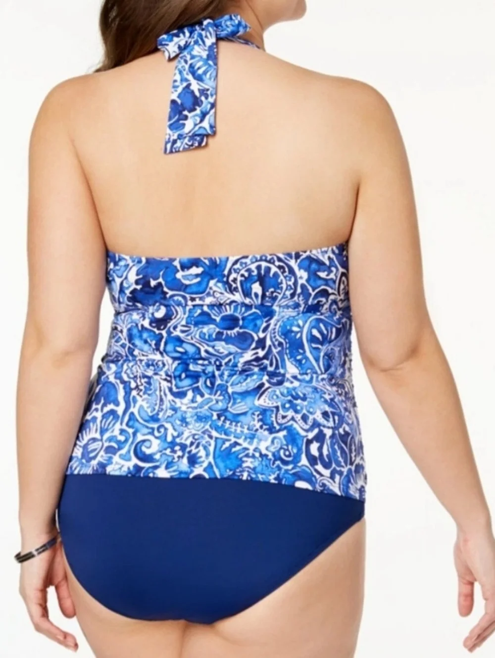 Lauren Ralph Lauren LRL Blue White Floral Print Halter Tankini Top 14 or L XL